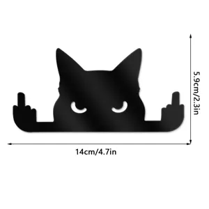 Funny black acrylic cat wall sticker switch decal with middle finger gesture design.