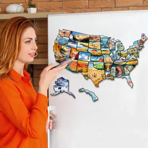 USA map magnetic fridge puzzle state educational travel souvenir sticker magnet decor
