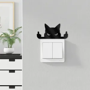 Funny black acrylic cat wall switch sticker, funny gesture home decor decal sticker.