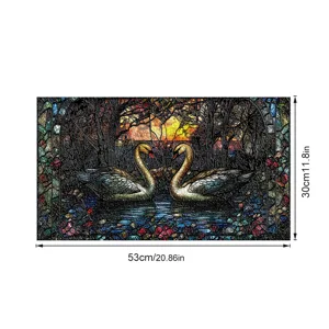 Buntglas Fensterfolie mit elegantem Schwanenpaar Design, 53x30cm dekorativer Glasaufkleber für zu Hause.