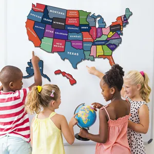 Magnetic US map puzzle detail showing educational state pieces and interactive children learning.