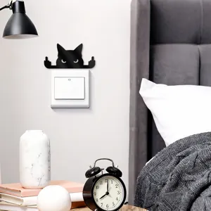 Funny black acrylic cat wall sticker for light switch home decor, creative room decoration.