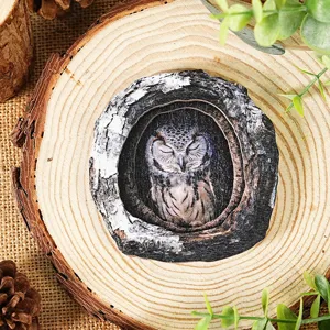 Wooden tree hole sleeping owl decorative magnet craft for home fridge sticker decor
