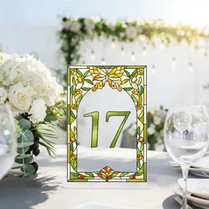 Acrylic wedding table number sign with beautiful stained glass butterfly and floral design.