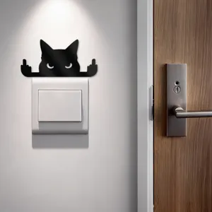 Acrylic cat light switch sticker funny wall decor black animal decal for home room