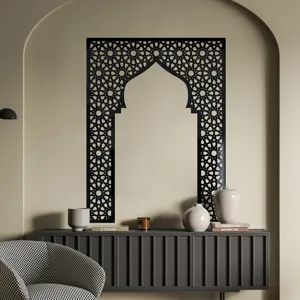 Middle Eastern style mirror wall sticker featuring geometric niche Mihrab design detail.