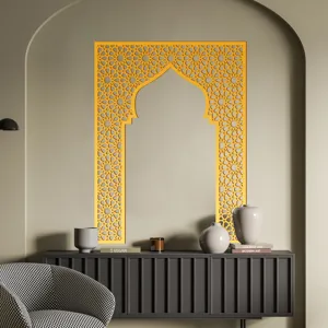 Middle Eastern style gold acrylic mirror wall sticker for home decor Mihrab design
