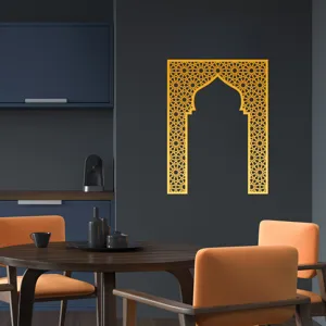 Gold acrylic Islamic wall sticker mirror style geometric arch decor for home living room.