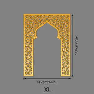 Gold acrylic mirror wall sticker, Middle Eastern style arch Mihrab decor, XL size 112x150cm.