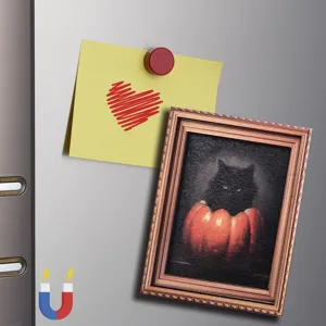 Cadre photo vintage d'Halloween aimant de frigo, chat noir citrouille décor magnétique bois.
