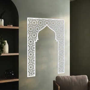 Middle Eastern style arch mirror wall sticker, Islamic geometric pattern decal for home decor.