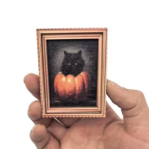 Halloween chat noir citrouille aimant en bois autocollant de réfrigérateur cadre rétro.