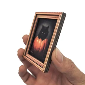 Aimant de réfrigérateur vintage en bois Halloween avec chat noir citrouille, belle déco.