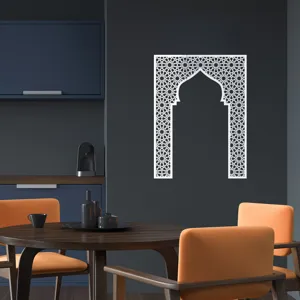 Detailed view of Middle Eastern style mihrab wall sticker in modern home decor setting.