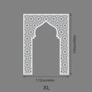 Islamic arch Mihrab acrylic mirror wall sticker size detail diagram showing 150x112cm XL.