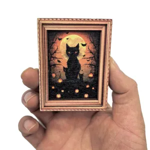Aimant de réfrigérateur cadre photo vintage Halloween, autocollant magnétique en bois