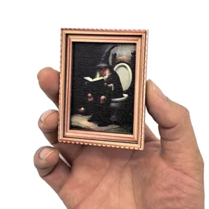 Miniature en bois cadre photo rétro magnet de réfrigérateur avec illustration de sorcière.