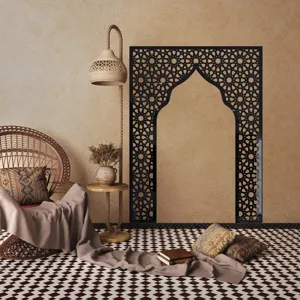 Middle Eastern style arch wall sticker, acrylic mirror niche detail showcasing intricate geometric patterns.