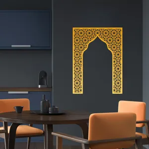 Gold acrylic mirror wall sticker, stunning Middle Eastern geometric hollow Mihrab arch home decor.