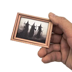 Halloween rétro cadre photo aimant de réfrigérateur miniature sorcière silhouette bois décor