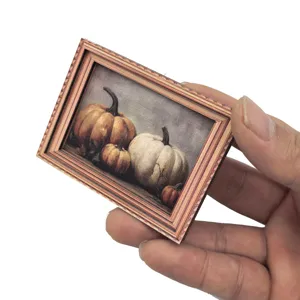 Cadre photo vintage Halloween aimant de réfrigérateur, mini décors en bois citrouille.
