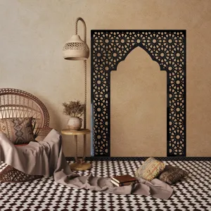 Middle Eastern style Mihrab arch acrylic mirror wall sticker, elegant Islamic geometric wall decor.