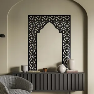 Middle Eastern style black acrylic Mihrab arch wall sticker, geometric pattern home decor.