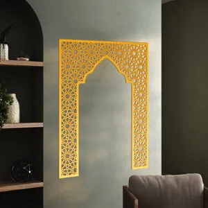 Middle Eastern style Mihrab gold acrylic mirrored wall sticker for home decor interior.