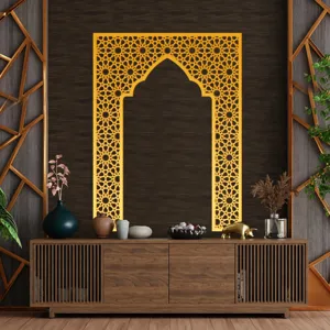 Gold acrylic mihrab wall sticker Middle Eastern style geometric arch mirror decor detail view