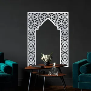 Islamic style acrylic mirror wall sticker detail with geometric arch design for home decor.