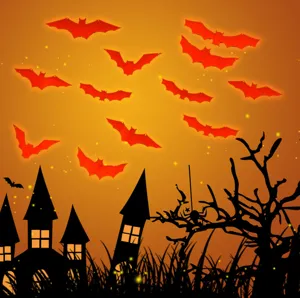 Stickers muraux chauve-souris 3D lumineuse Halloween vue détaillée pour déco de fête.