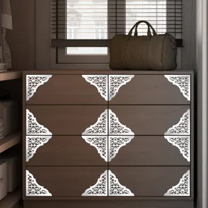 Adesivi decorativi angolari in acrilico, applique per mobili intagliata cava argento.