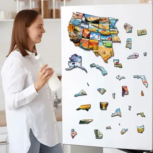 Magnetic USA map puzzle fridge magnets, state cultural travel souvenir educational toy for home decor.