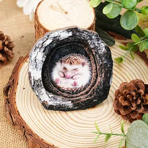 Wooden tree hole hedgehog magnetic decorative craft for home and office interior display details.