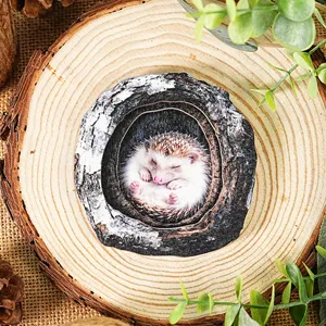 Detailed view of wooden tree hole hedgehog magnetic decoration, charming home accent craft.