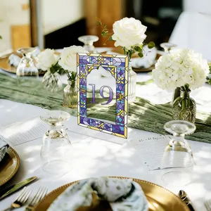 Acrylic table number sign 19 stained glass style wedding party decorative centerpiece display