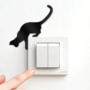 Black acrylic cat wall sticker for double light switch, cute home decor decal for room.
