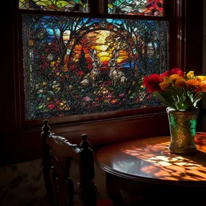 Detailansicht der dekorativen Glasfolie mit Hasenmotiv für eine schöne Fensterdekoration.