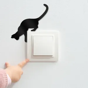 Acrylic black cat light switch sticker for wall decor, cute home interior sticker.