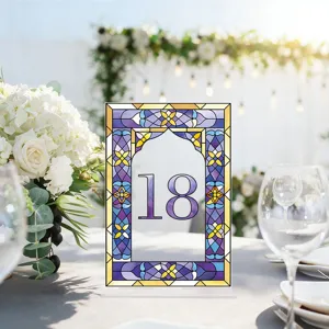 Acrylic Wedding Table Number Sign 18 Stained Glass Style Decorative Centerpiece for Party