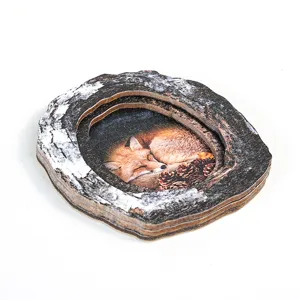 Wooden tree hollow sleeping fox fridge magnet home decorative wooden craft photo frame