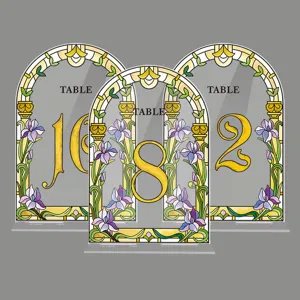 Arch acrylic table number sign wedding party reception stained glass floral decor 3pcs set