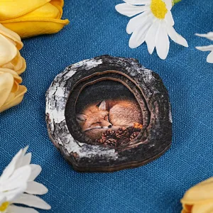 Wooden tree hole fox fridge magnet decorative craft, lovely animal home decor for kitchen and office.