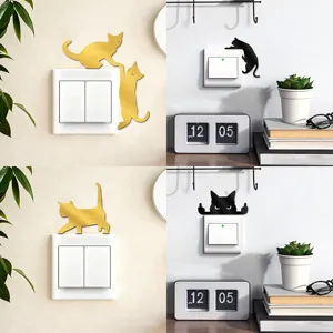 Acrylic Mirror Switch Sticker Cute Cat Wall Decal Home Decor Removable Art Mural Golden Black Animal Wall Decoration