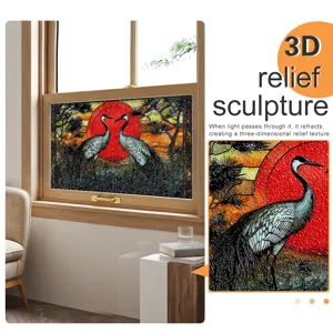 3D Relief Fensterfolie statische Haftsticker dekorative Glaskunst Kranich Motiv Detail