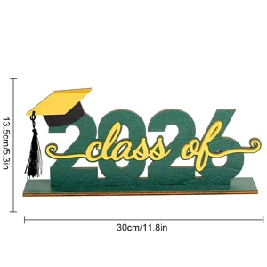 Centrotavola in legno 2026 classe di laurea decorazione con indicatori di dimensioni.