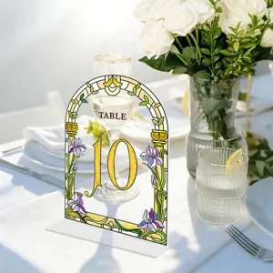 Stained glass style acrylic table number sign for wedding party tabletop decoration