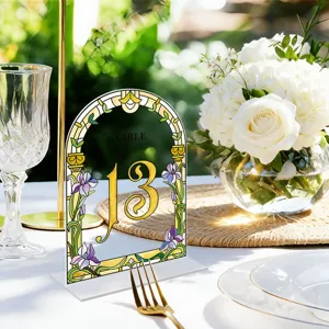 Acrylic Table Number Sign Arch Wedding Party Table Decor Clear Tabletop Sign with Stand