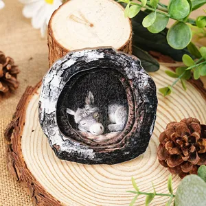 Wooden tree hole donkey fridge magnet detail view, rustic home decor craft for kitchen.