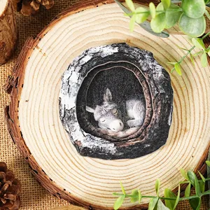 Wooden tree hollow animal magnetic sticker home decor rustic fridge magnet craft charming design.